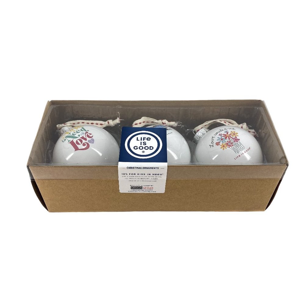 LIFE IS GOOD All We Need is Love Christmas Ornaments-Set of 3
